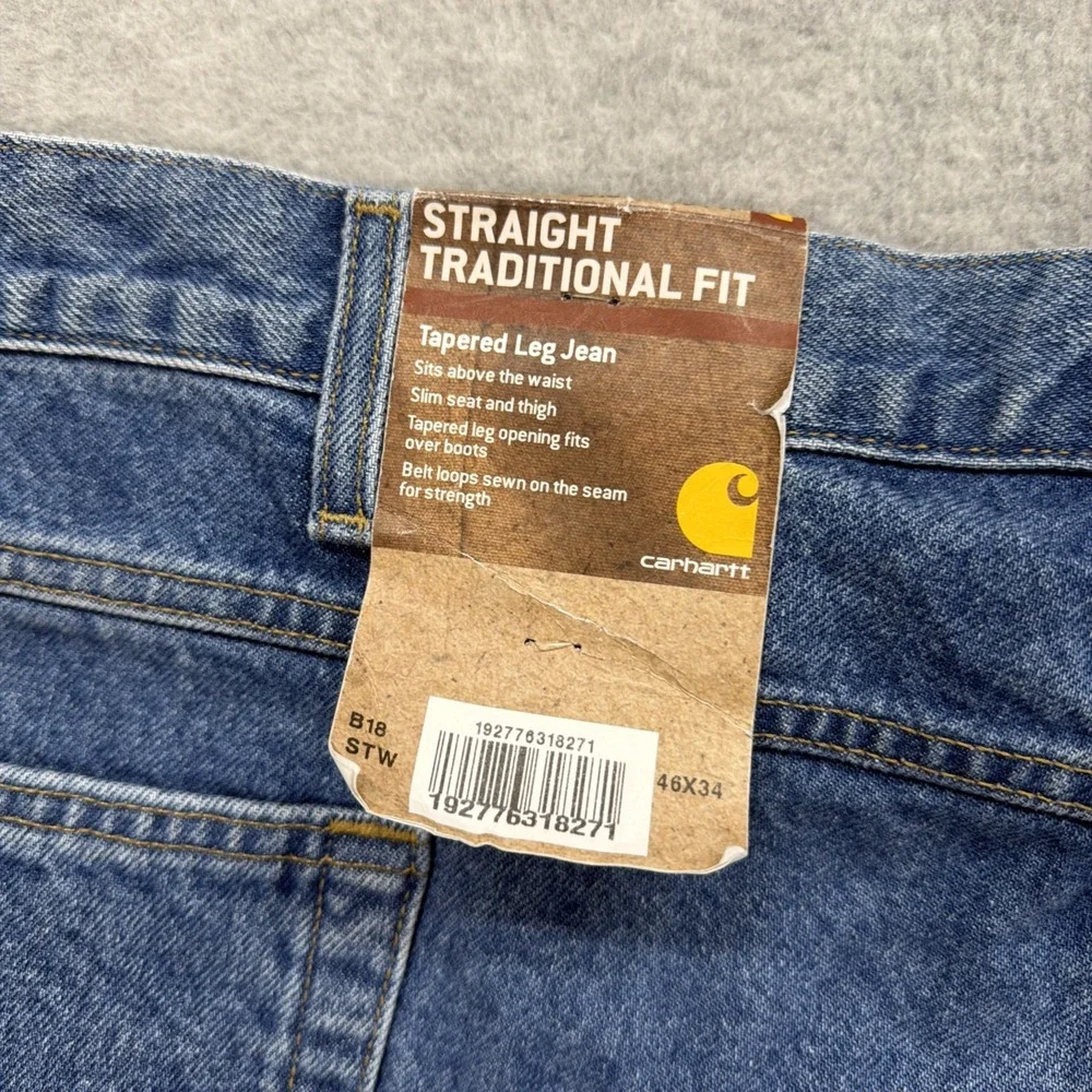 Carhartt Jeans Mens 46x34 Blue Denim Pant B18 DST Straight Traditional Taper NEW